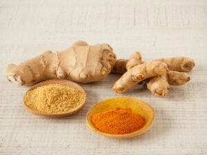 Ginger and turmeric as whole plants and as powder