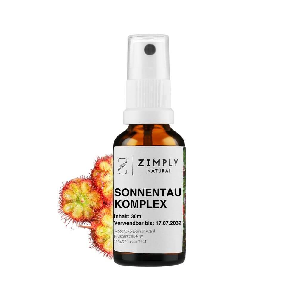 Sundew complex as brown flakes with spray head from Zimply Natural with the medicinal plant sundew